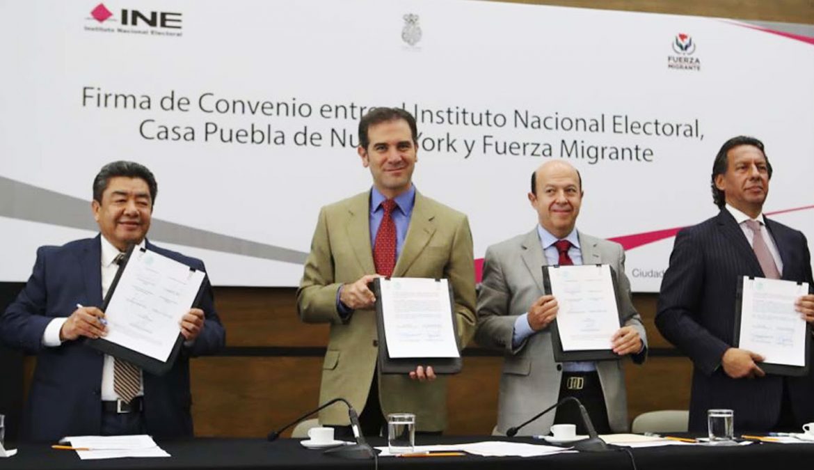 INE firma convenio con Casa Puebla Nueva York y Fuerza Migrante